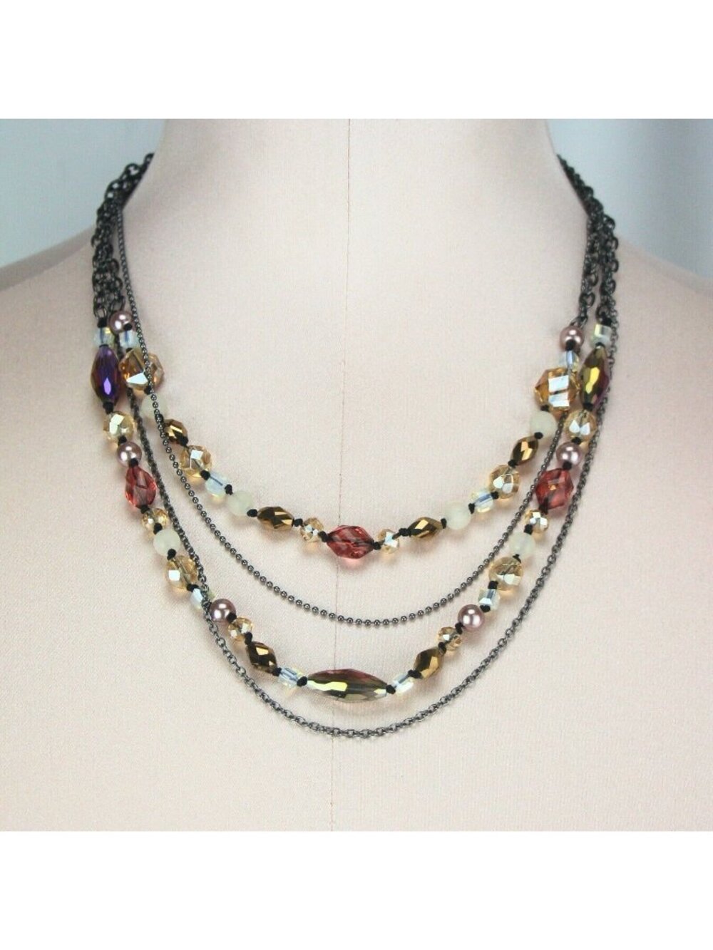 Kohl's Metal Necklace Dark Silver-tone Multi-Strand Multi-Color Beads